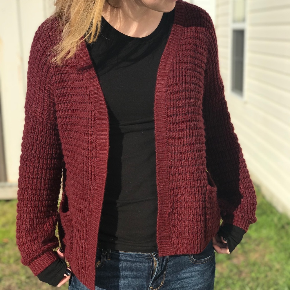 Drop Shoulder Burgundy Open Face Cardigan